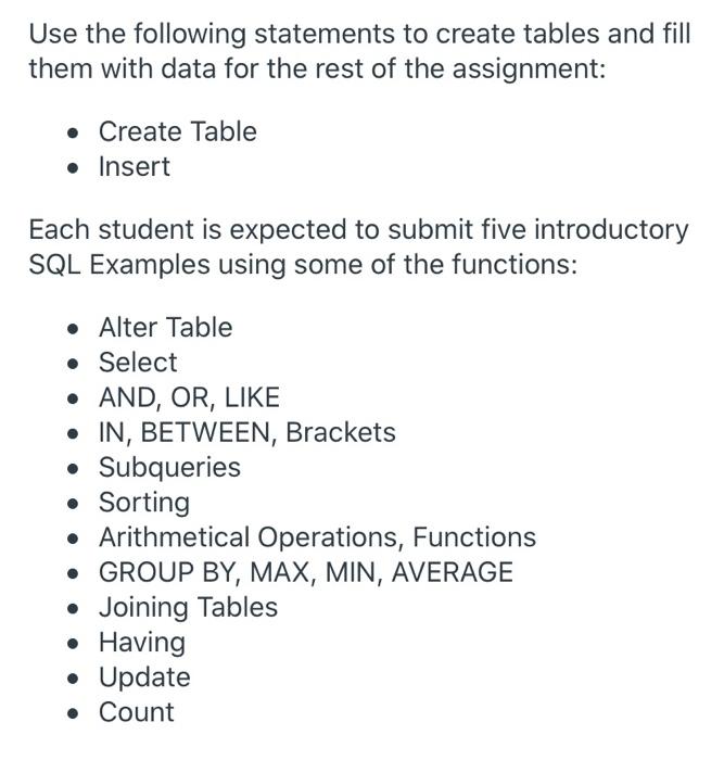 Solved Use the following statements to create tables and | Chegg.com