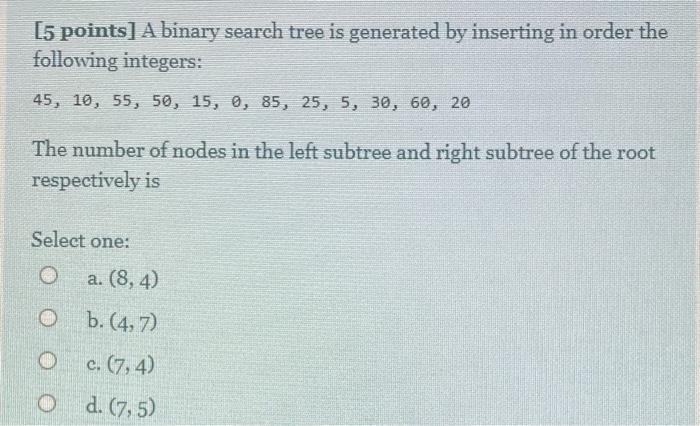 Solved [5 points] A binary search tree is generated by | Chegg.com