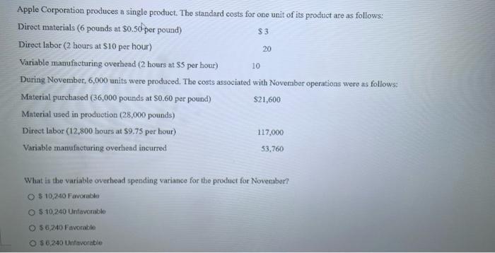 Solved Apple Corporation produces a single product. The | Chegg.com