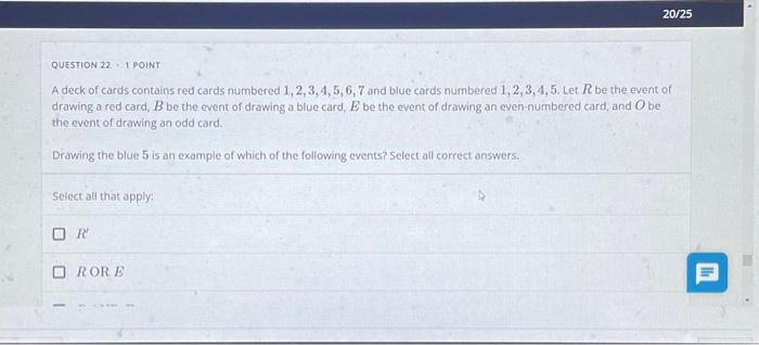 Solved QUESTION 22 1 POINT A deck of cards contains red | Chegg.com