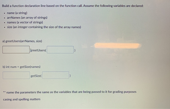 Solved Build a function declaration line based on the | Chegg.com