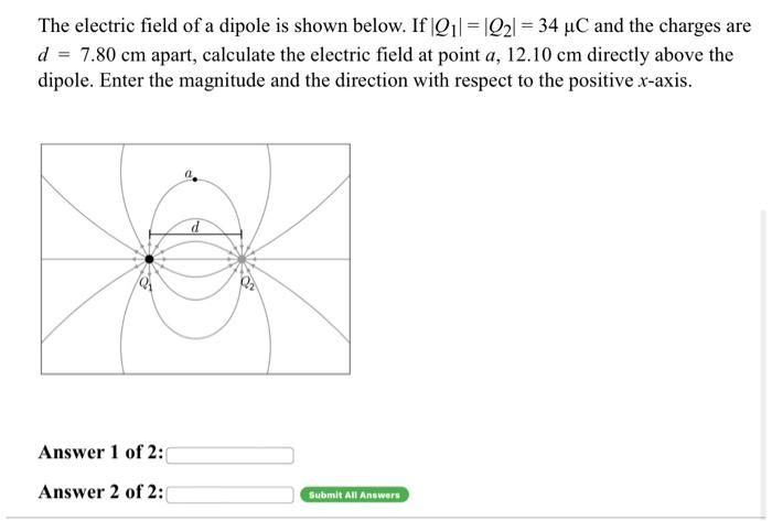 Solved The electric field of a dipole is shown below. If|Q11 | Chegg.com
