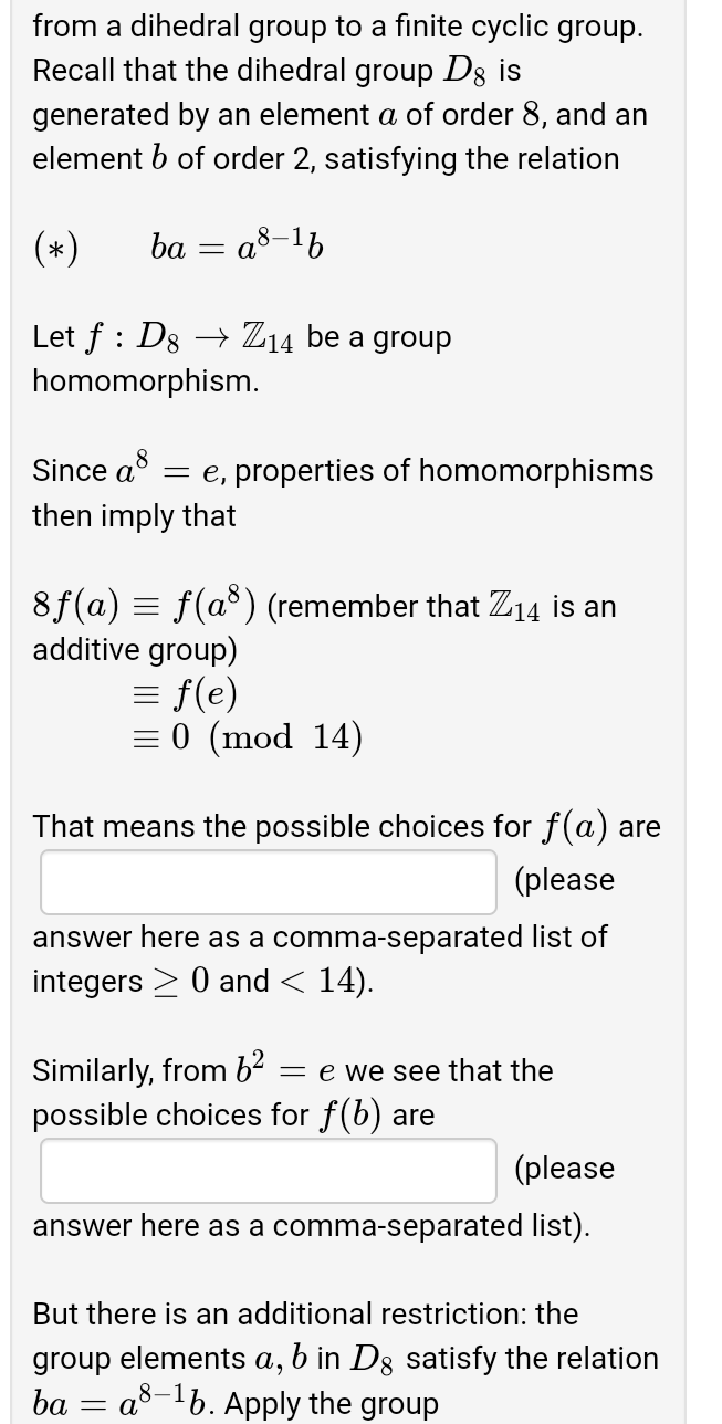 Solved From A Dihedral Group To A Finite Cyclic Group. | Chegg.com