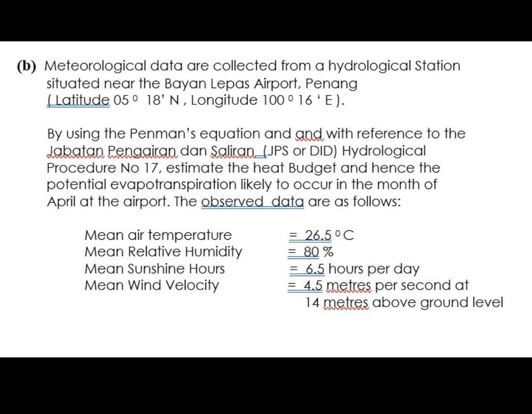 Solved (b) Meteorological Data Are Collected From A | Chegg.com