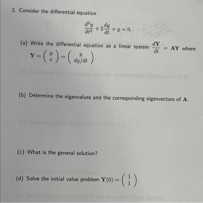 Solved 2. Consider the differential equation dy dy dt2 +2 dt | Chegg.com