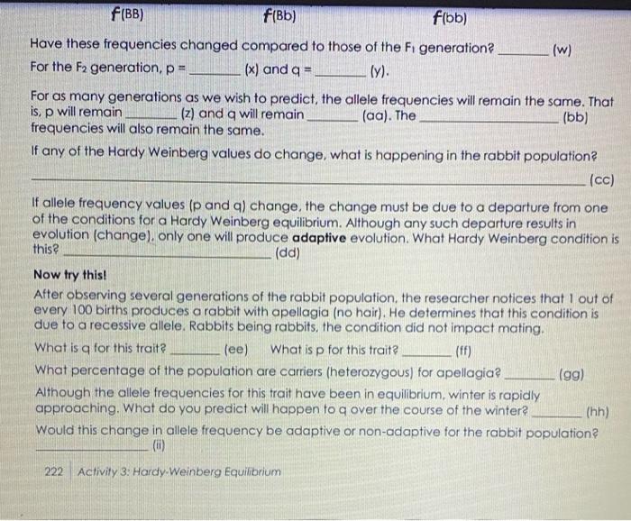 Solved Activity 3: Hardy Weinberg Equilibrium Terms and | Chegg.com
