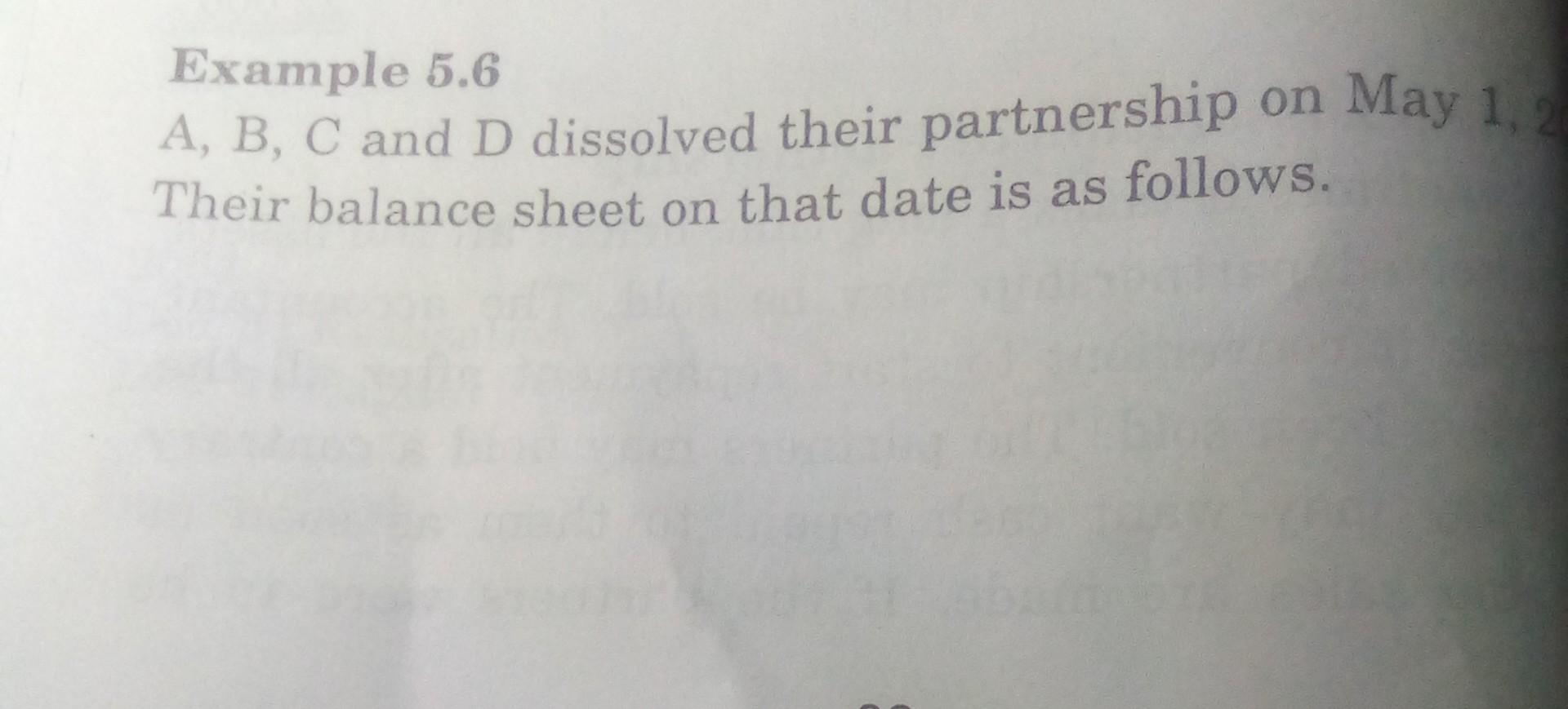 Solved Example 5.6 A, B, C And D Dissolved Their Partnership | Chegg.com