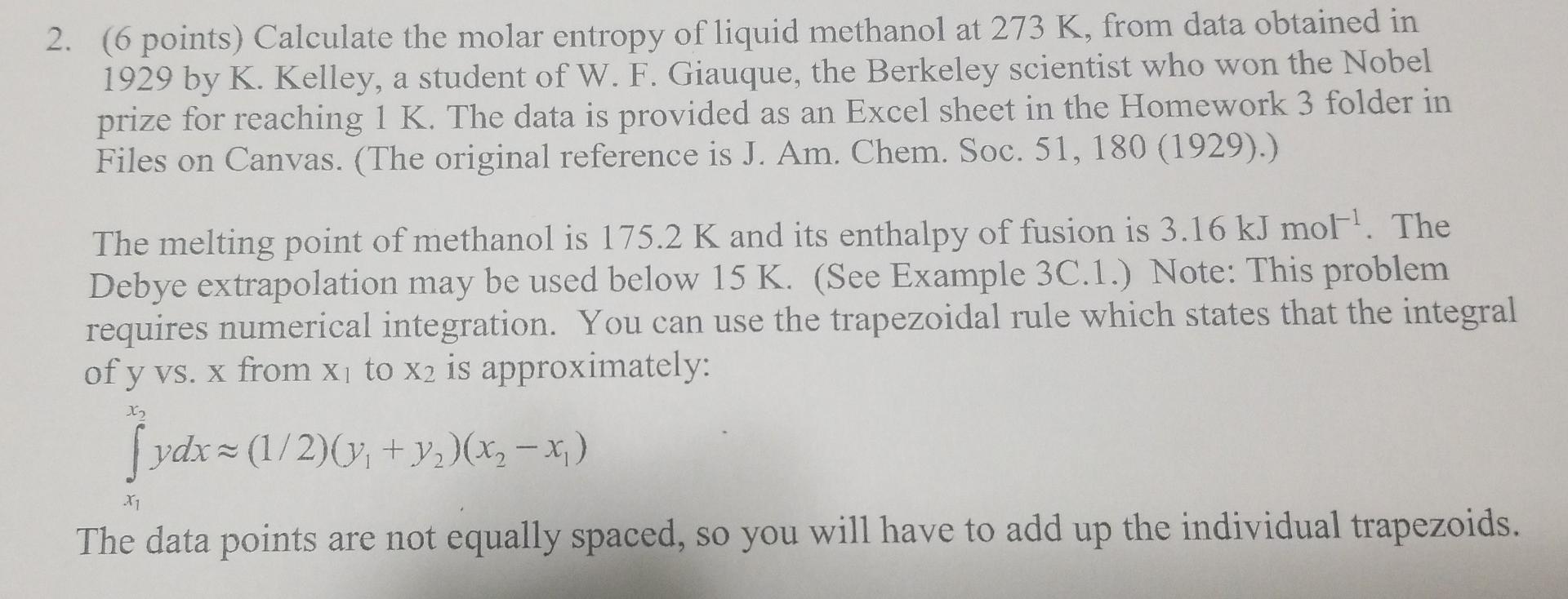 Solved 2 6 Points Calculate The Molar Entropy Of Liquid 6052