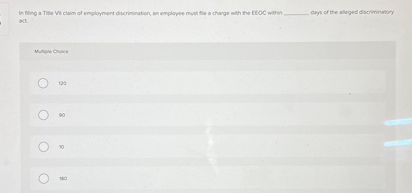 Solved In filing a Title VII claim of employment | Chegg.com