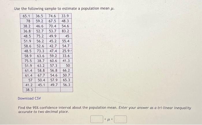 Solved Use The Following Sample To Estimate A Population | Chegg.com