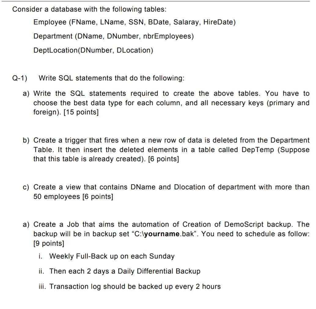 Solved Consider a database with the following tables: | Chegg.com