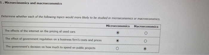 Solved 1.Microeconomics and macroeconomics Determine whether