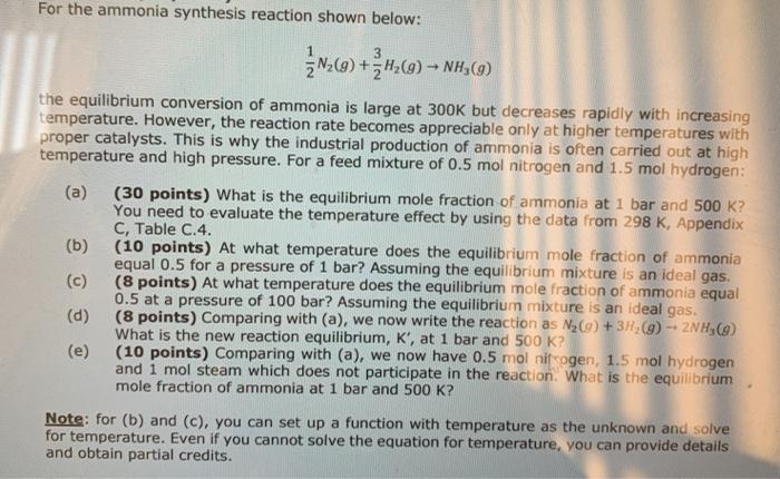 Solved For the ammonia synthesis reaction shown below: N269) | Chegg.com