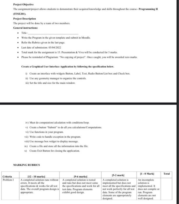 Project Objective The assignment project allows | Chegg.com