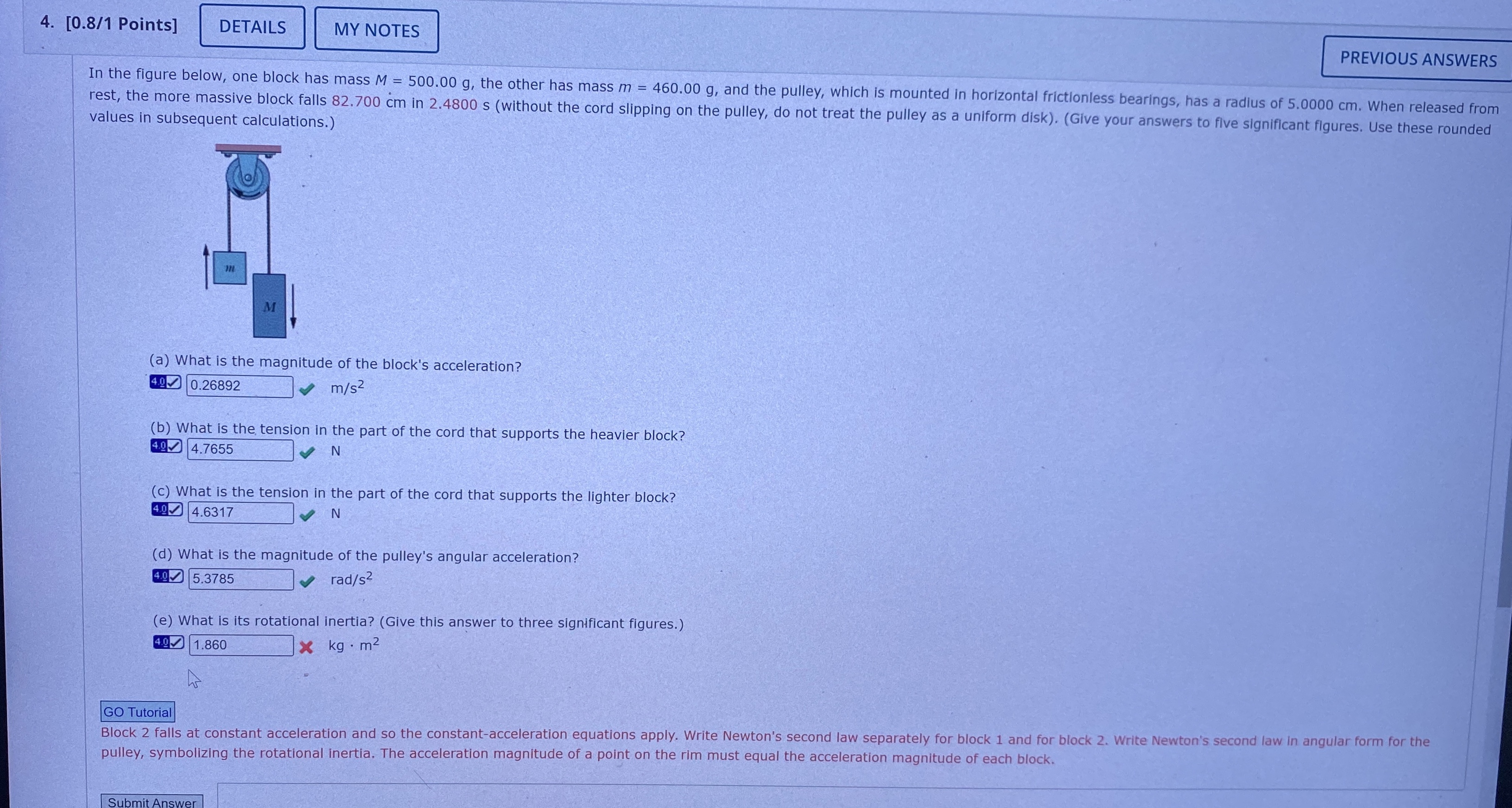 [0.8/1 ﻿Points]In the figure below, one block has