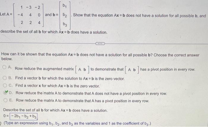 Solved describe the set of all b for which Ax=b does have a | Chegg.com