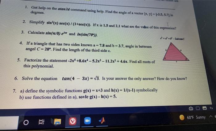 Solved 1. Get help on the atan2d command using help. Find | Chegg.com