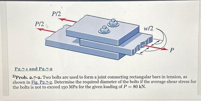 Solved Drob. 2.7-2. Two bolts are used to form a joint | Chegg.com