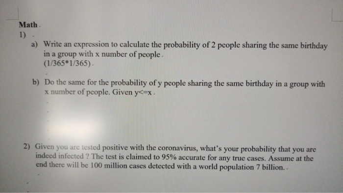 Solved Math 1 A Write An Expression To Calculate The Chegg Com