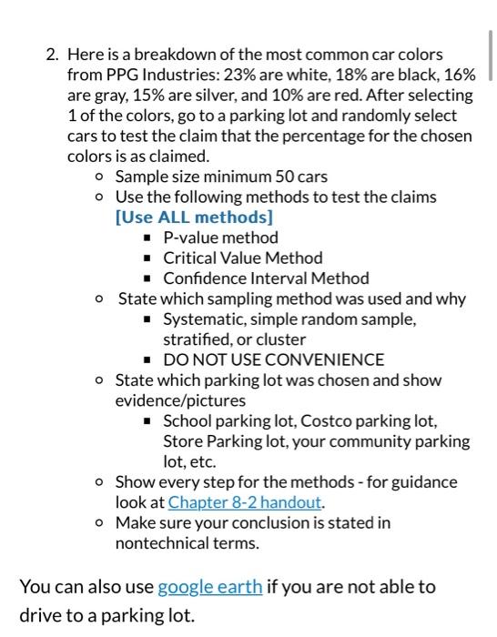 Solved 2. Here is a breakdown of the most common car colors | Chegg.com