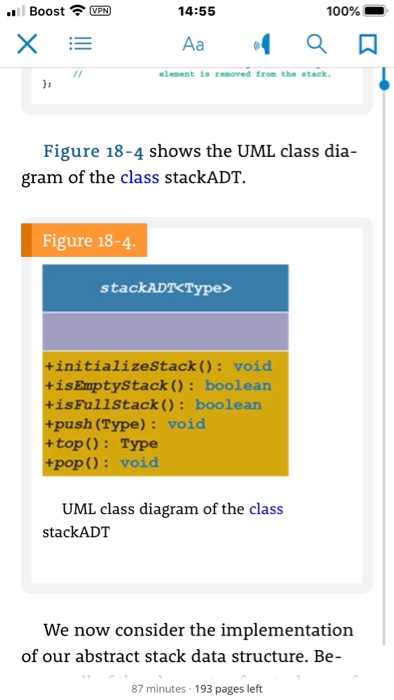 VPN 14:55 100% ... Boost x = 1 Aa a a a element is removed from the stack. Figure 18-4 shows the UML class dia- gram of the c