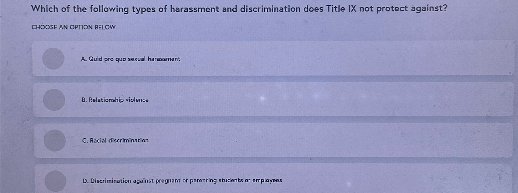 Solved Which of the following types of harassment and | Chegg.com