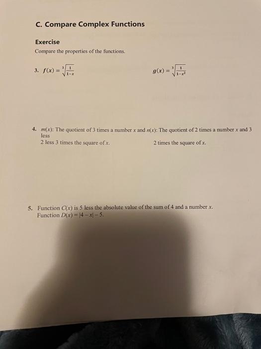 Solved C. Compare Complex Functions Exercise Compare the | Chegg.com