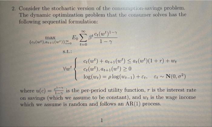 2. Consider the stochastic version of the | Chegg.com