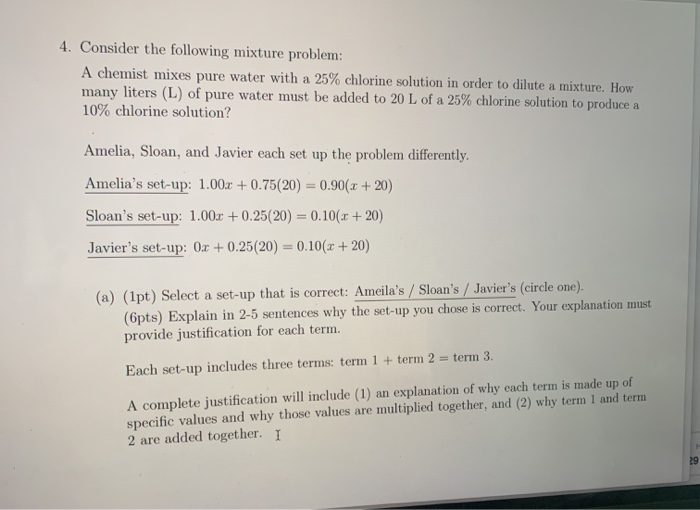 Solved 4. Consider the following mixture problem: A chemist | Chegg.com