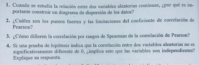 1. Cuando se estudia la relación entre dos variables aleatorias continuas, ¿por qué es importante construir un diagrama de di