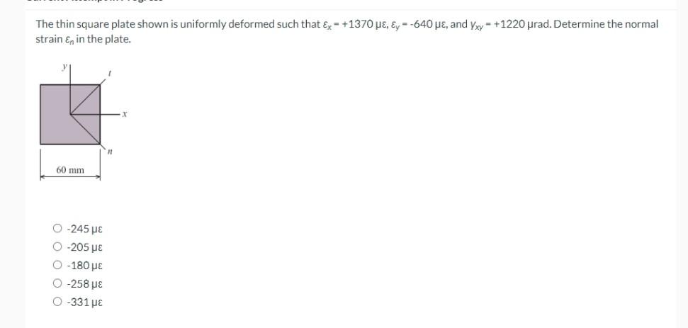 Solved The thin square plate shown is uniformly deformed | Chegg.com