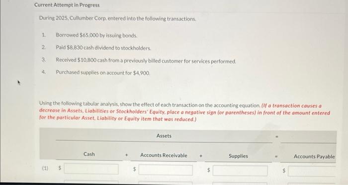 Solved During 2025, Cullumber Corp. entered into the | Chegg.com