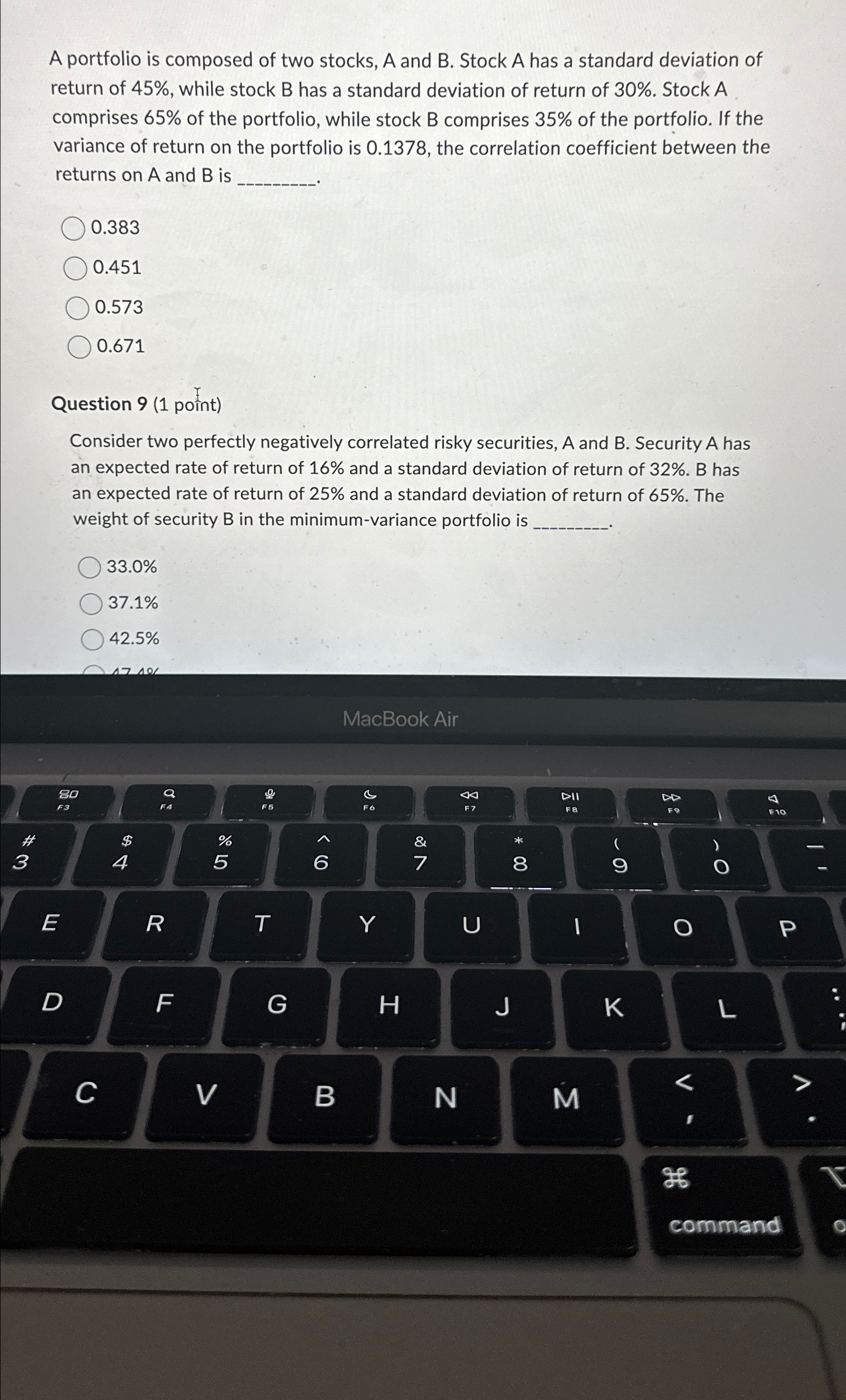 Solved A portfolio is composed of two stocks, A and B. | Chegg.com