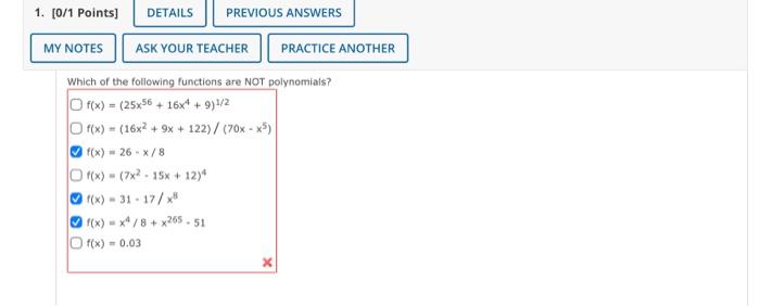 Solved Which of the following functions are NOT polynomiais? | Chegg.com