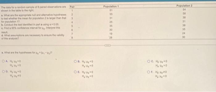 Solved the data for a random sample of 8 paired observations | Chegg.com