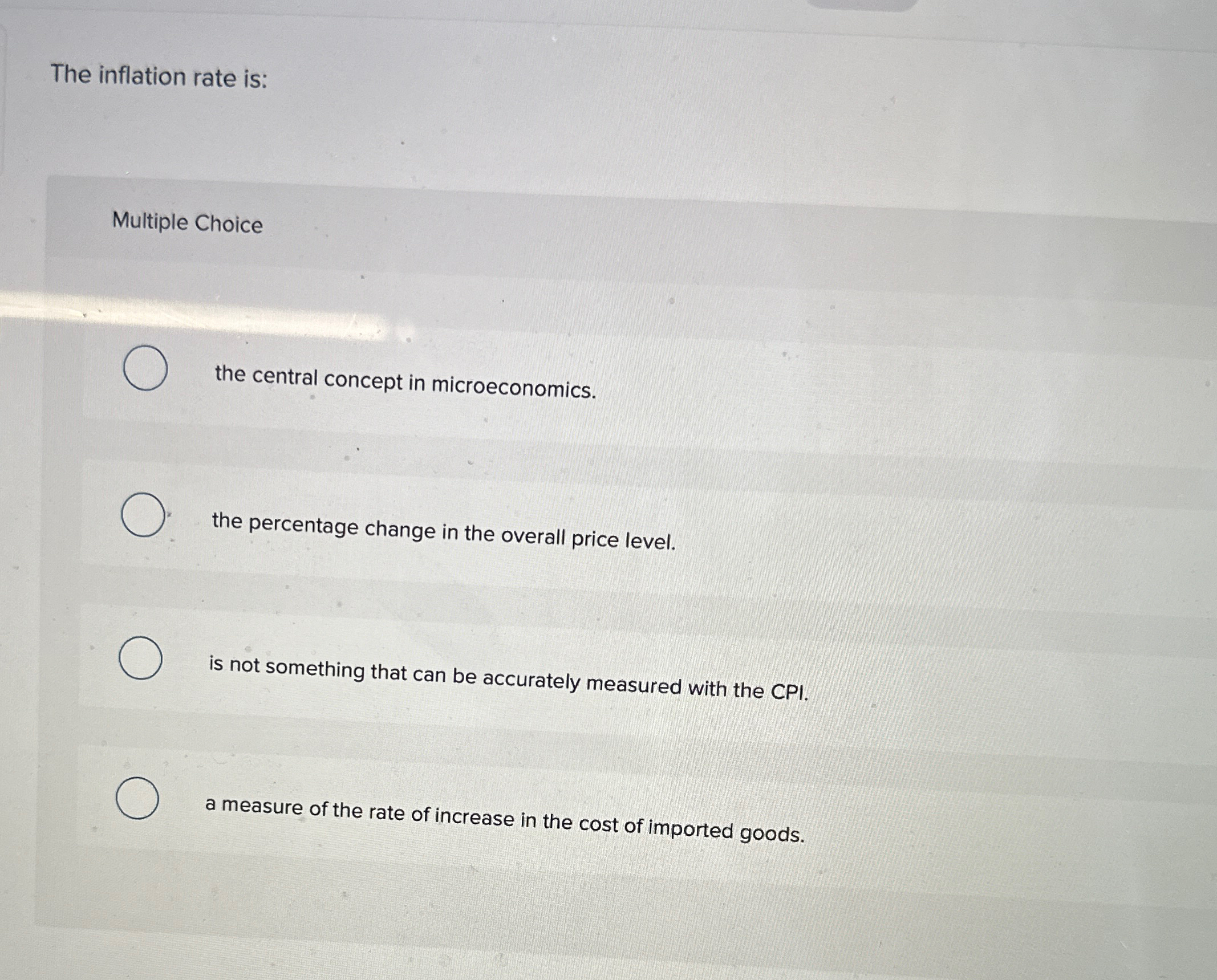 Solved The inflation rate is:Multiple Choicethe central | Chegg.com