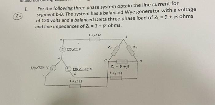 Solved I. 20 For the following three phase system obtain the | Chegg.com