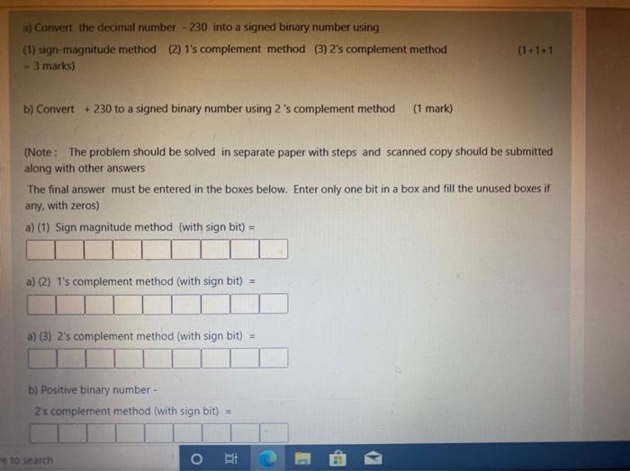 Solved a) Convert the decimal number - 230 into a signed | Chegg.com