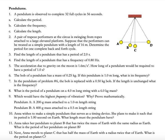 Solved Pendulums. 1. A Pendulum Is Observed To Complete 32 | Chegg.com