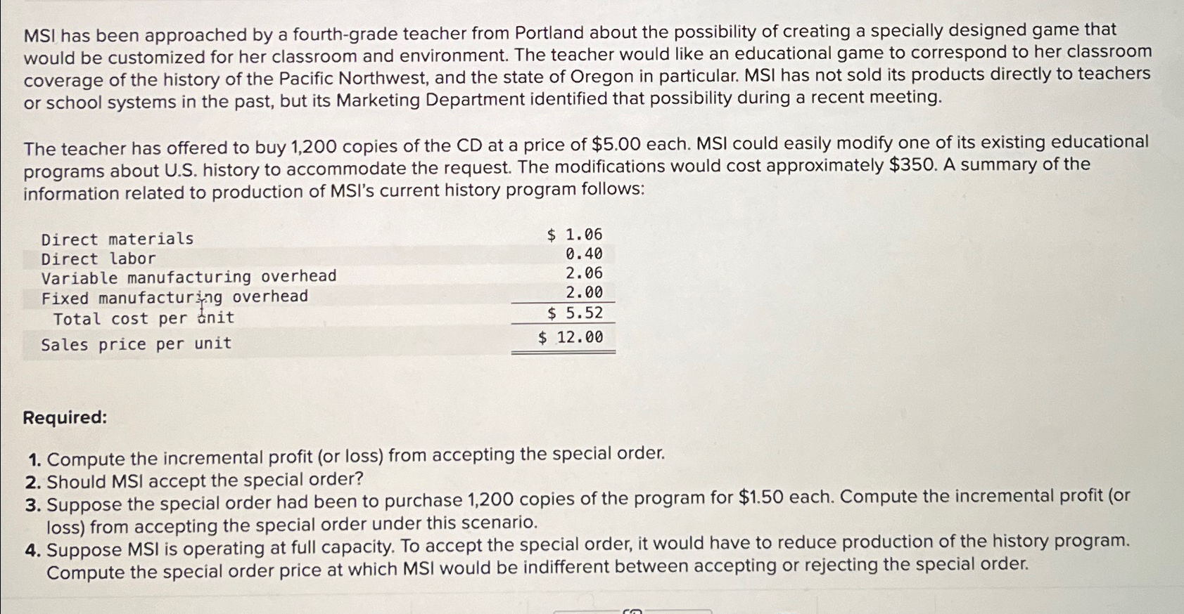 Solved MSI has been approached by a fourth-grade teacher | Chegg.com