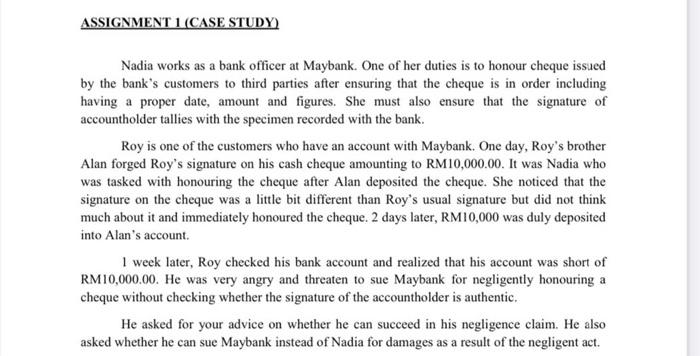 Assignment 1 Case Study Nadia Works As A Bank Chegg Com