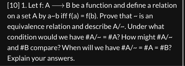 Solved Let F: A B Be A Function And Define A Relation On A | Chegg.com