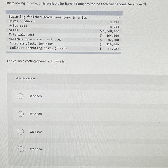 Solved The following information is available for Barnes | Chegg.com