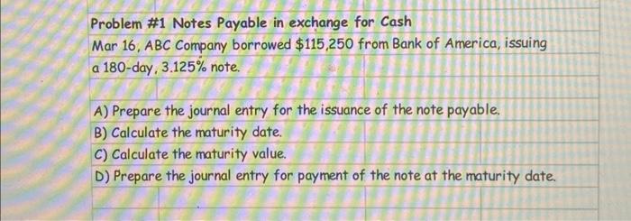 Solved Problem \#1 Notes Payable in exchange for Cash Mar | Chegg.com