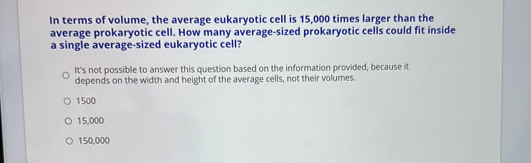 Solved In terms of volume, the average eukaryotic cell is | Chegg.com