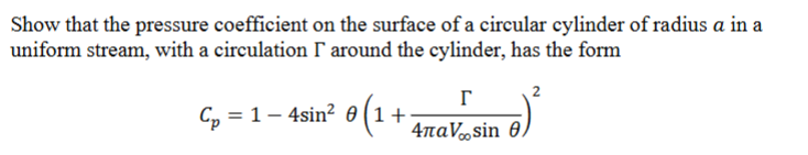 Show that the pressure coefficient on ﻿the surface of | Chegg.com