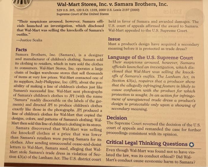 Solved WalMart Stores, Inc. v. Samara Brothers, Inc. 529