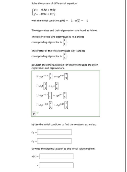 Solved Solve the system of differential equations | Chegg.com