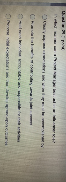 Solved Question 27 (1 point) A Project Manager is conducting | Chegg.com