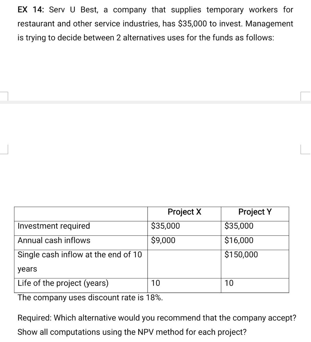 Solved EX 14 Serv U Best, a company that supplies temporary